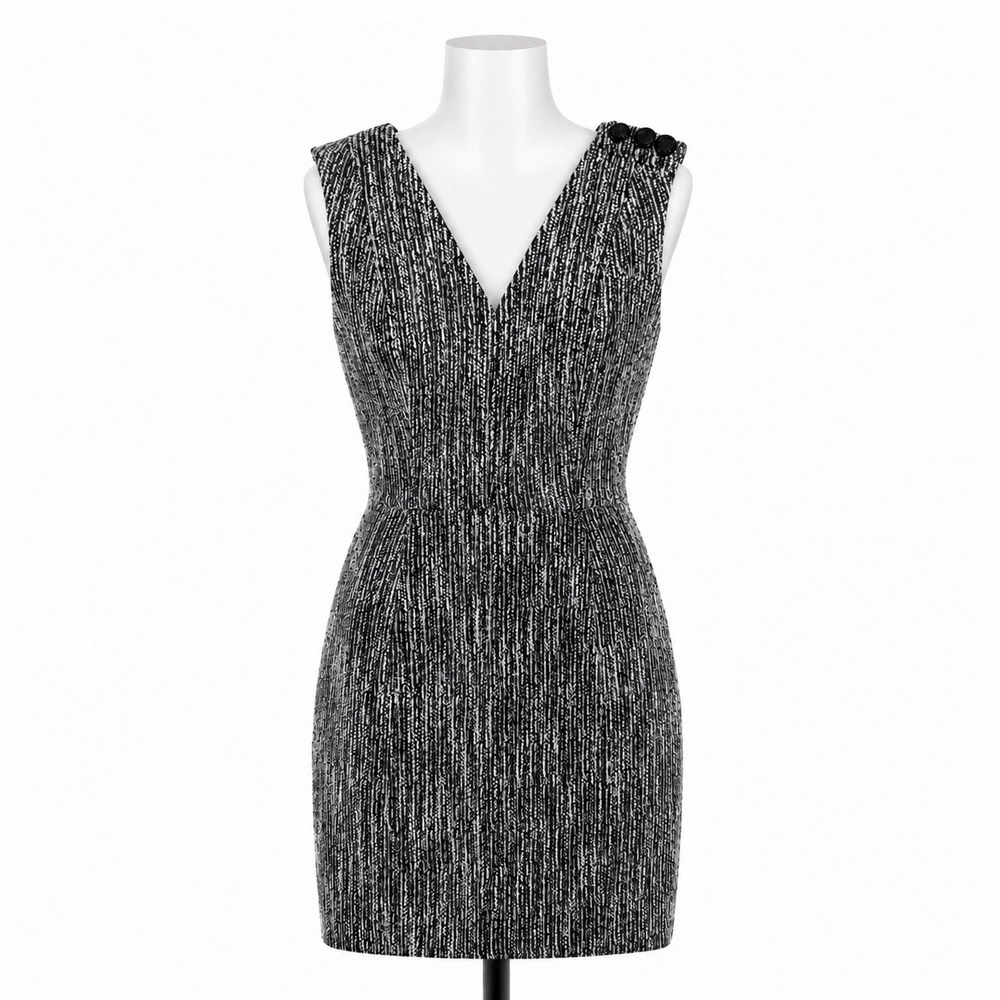 WHBM Tweed Sheath Dress Black White Metallic Textured Womens 6 Career Party